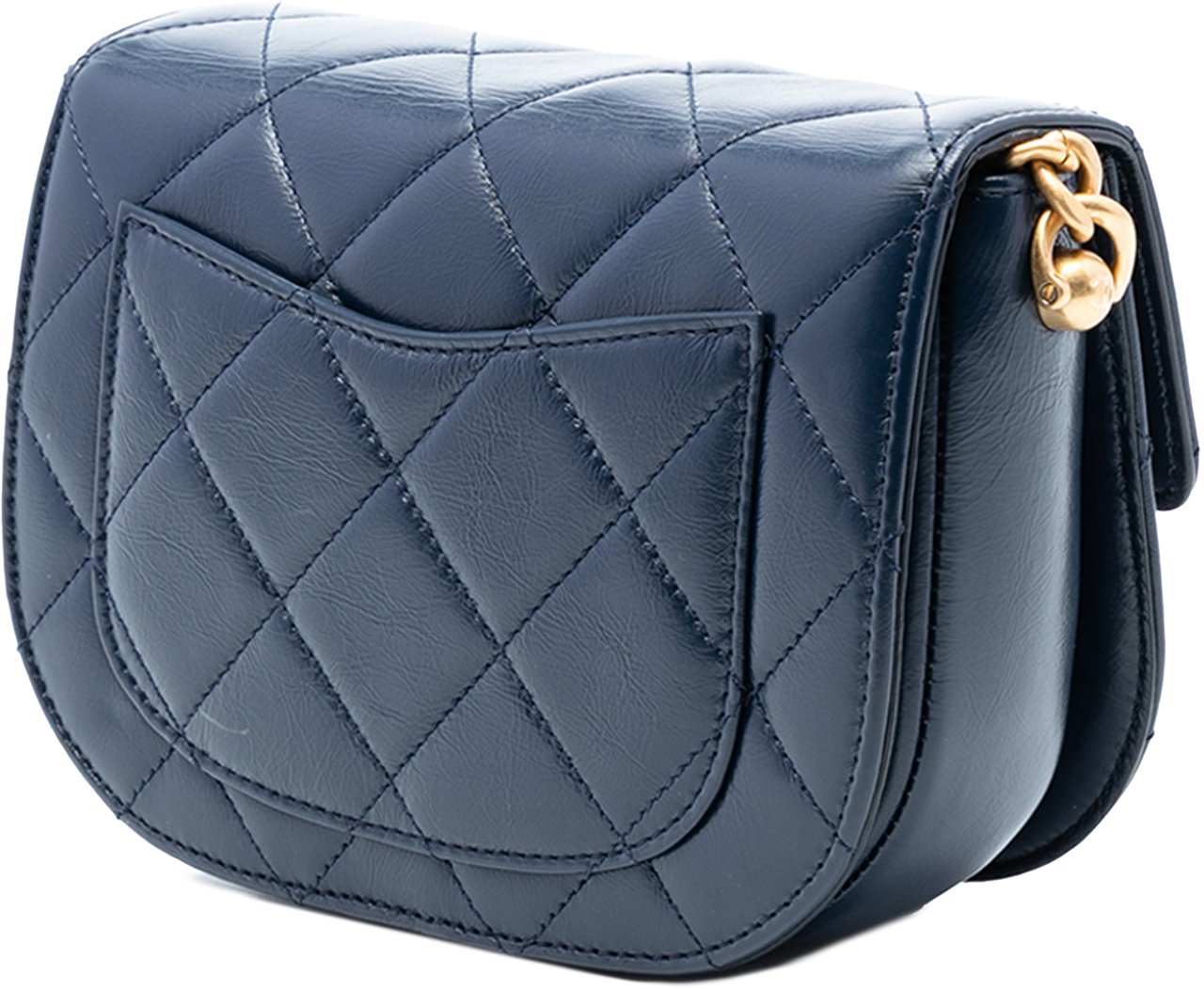 Chanel Mini CC Quilted Shiny Calfskin Round Moon Messenger Flap Blauw