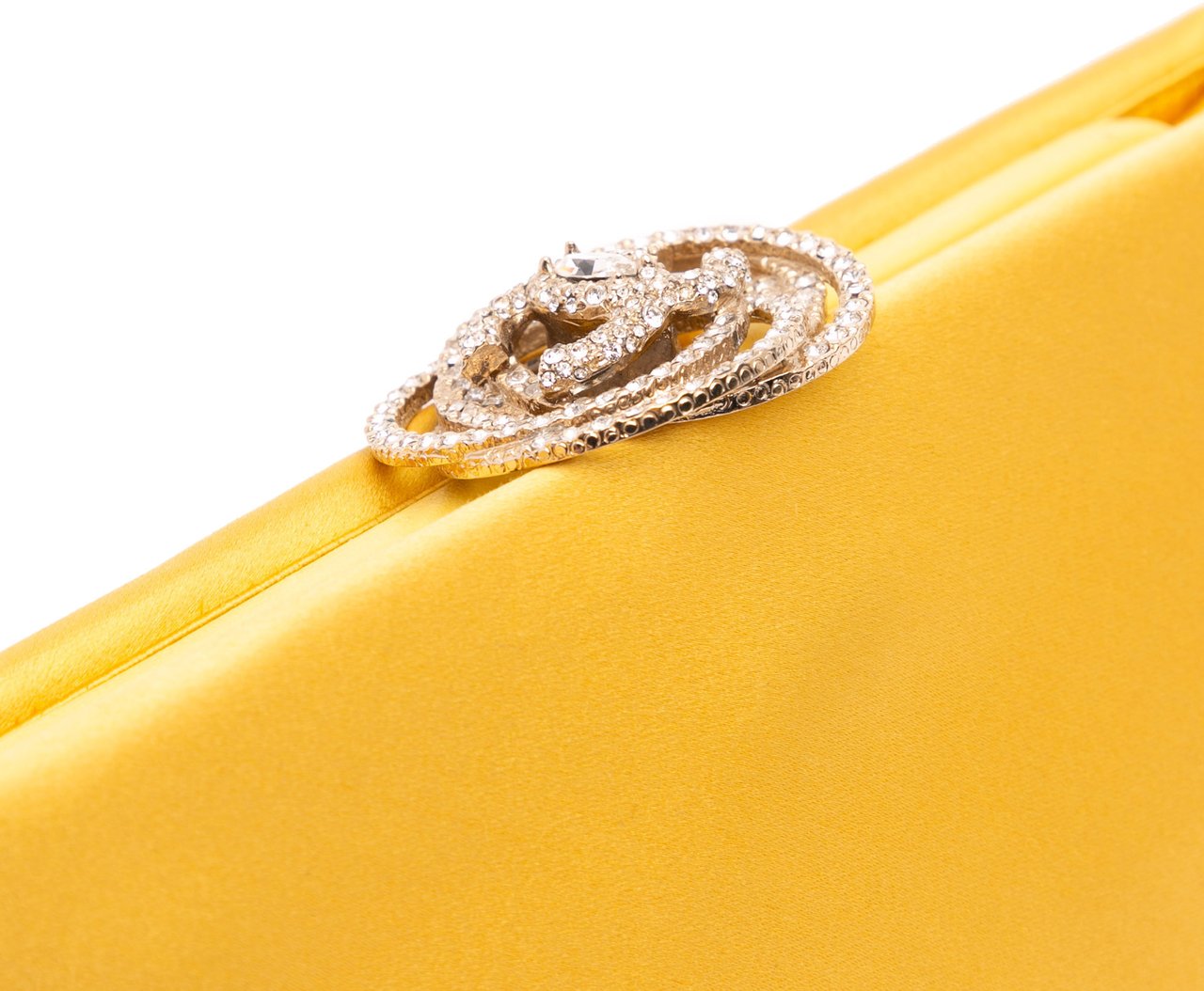 Chanel Satin Crystal Camellia Evening Frame Clutch Geel