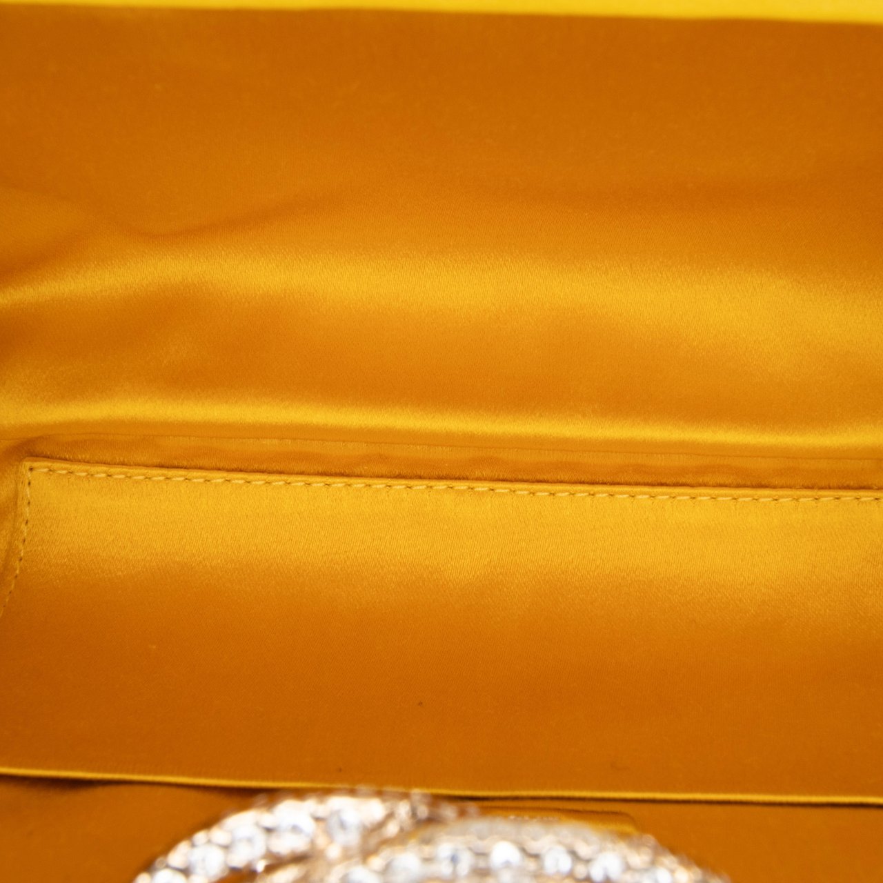 Chanel Satin Crystal Camellia Evening Frame Clutch Geel