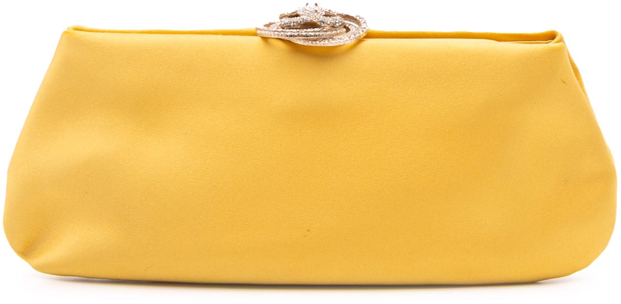 Chanel Satin Crystal Camellia Evening Frame Clutch Geel