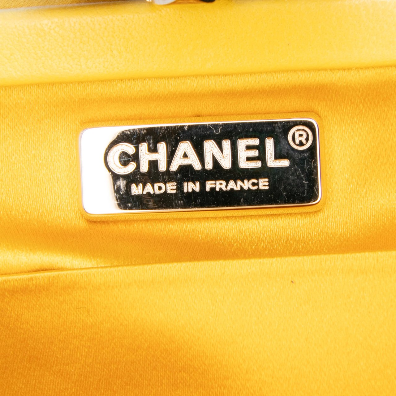 Chanel Satin Crystal Camellia Evening Frame Clutch Geel