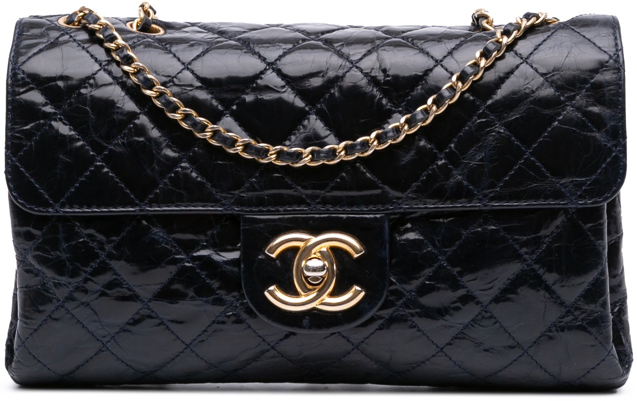 Chanel CC Crackled Glazed Calfskin Accordion Flap Blauw