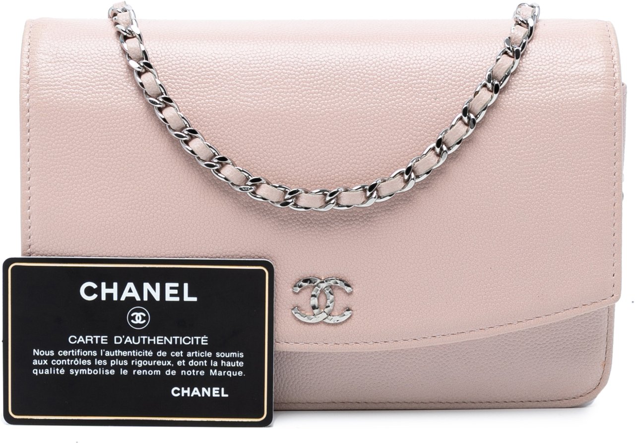 Chanel CC Caviar Sevruga Wallet On Chain Roze