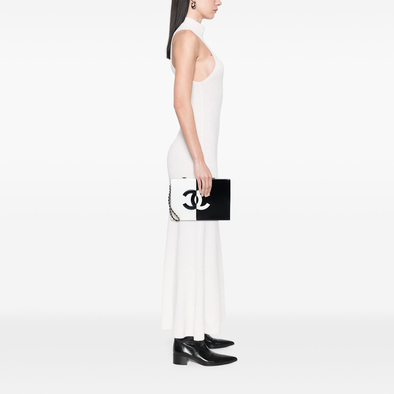 Chanel CC Lambskin Split Clutch with Chain Zwart