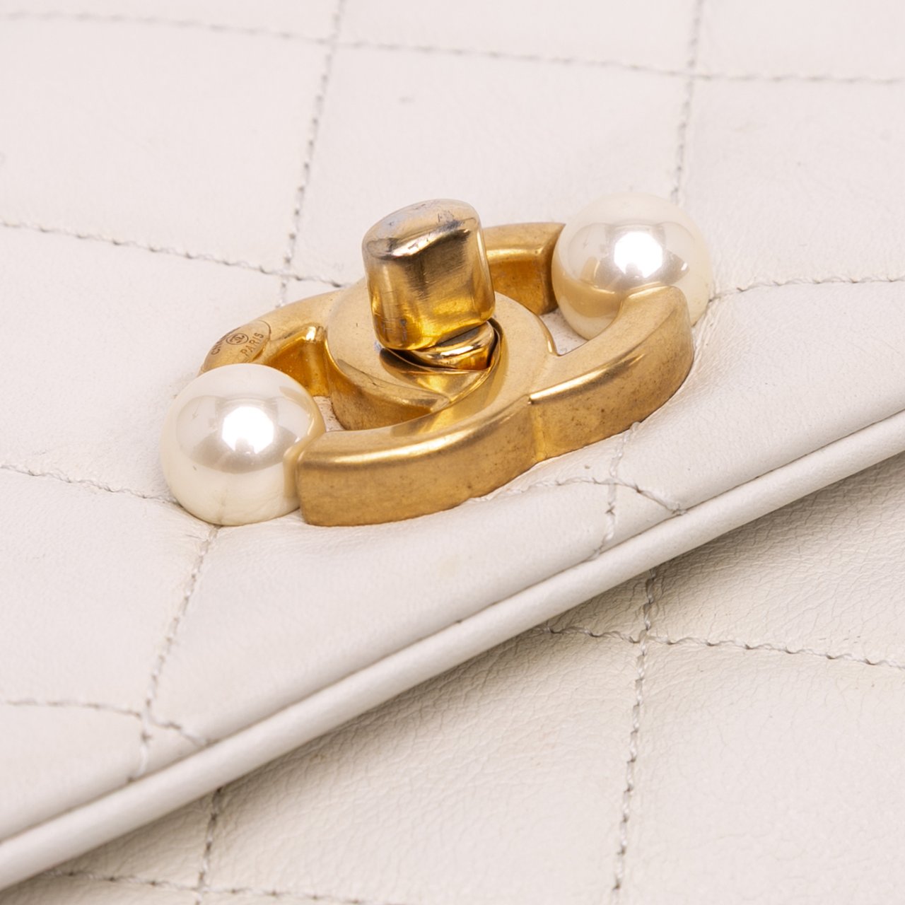 Chanel Mini Glazed Calfskin Pearl Side Flap Wit