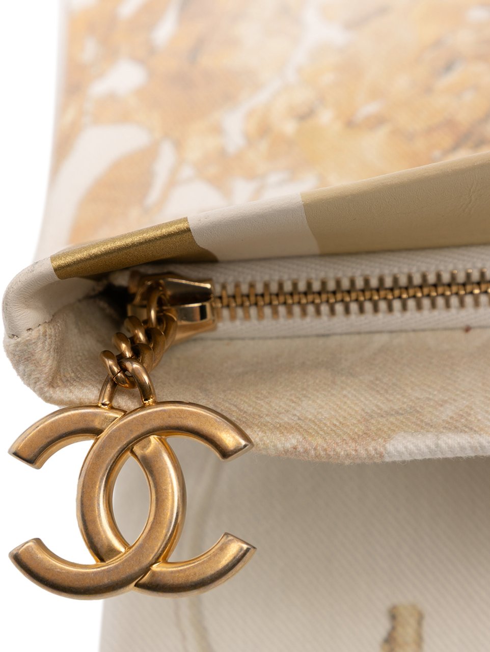 Chanel XL Printed Canvas and Striped Lambskin Foldover Clutch Wit