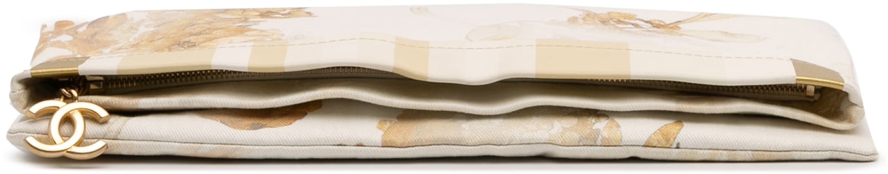 Chanel XL Printed Canvas and Striped Lambskin Foldover Clutch Wit