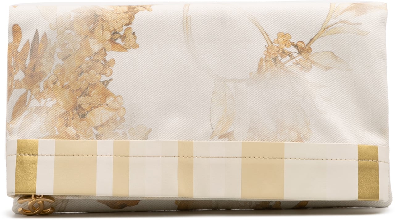 Chanel XL Printed Canvas and Striped Lambskin Foldover Clutch Wit