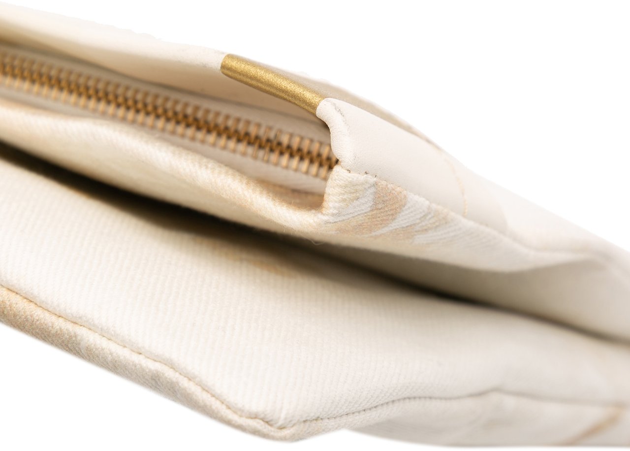 Chanel XL Printed Canvas and Striped Lambskin Foldover Clutch Wit