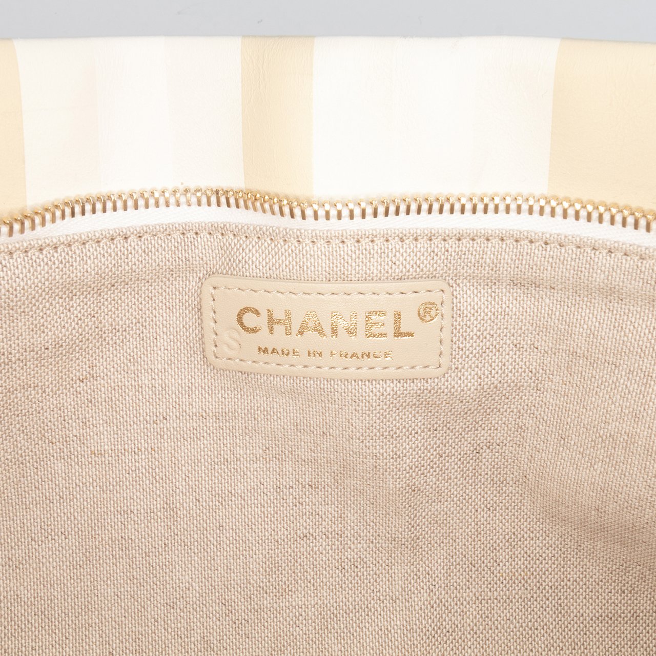 Chanel XL Printed Canvas and Striped Lambskin Foldover Clutch Wit