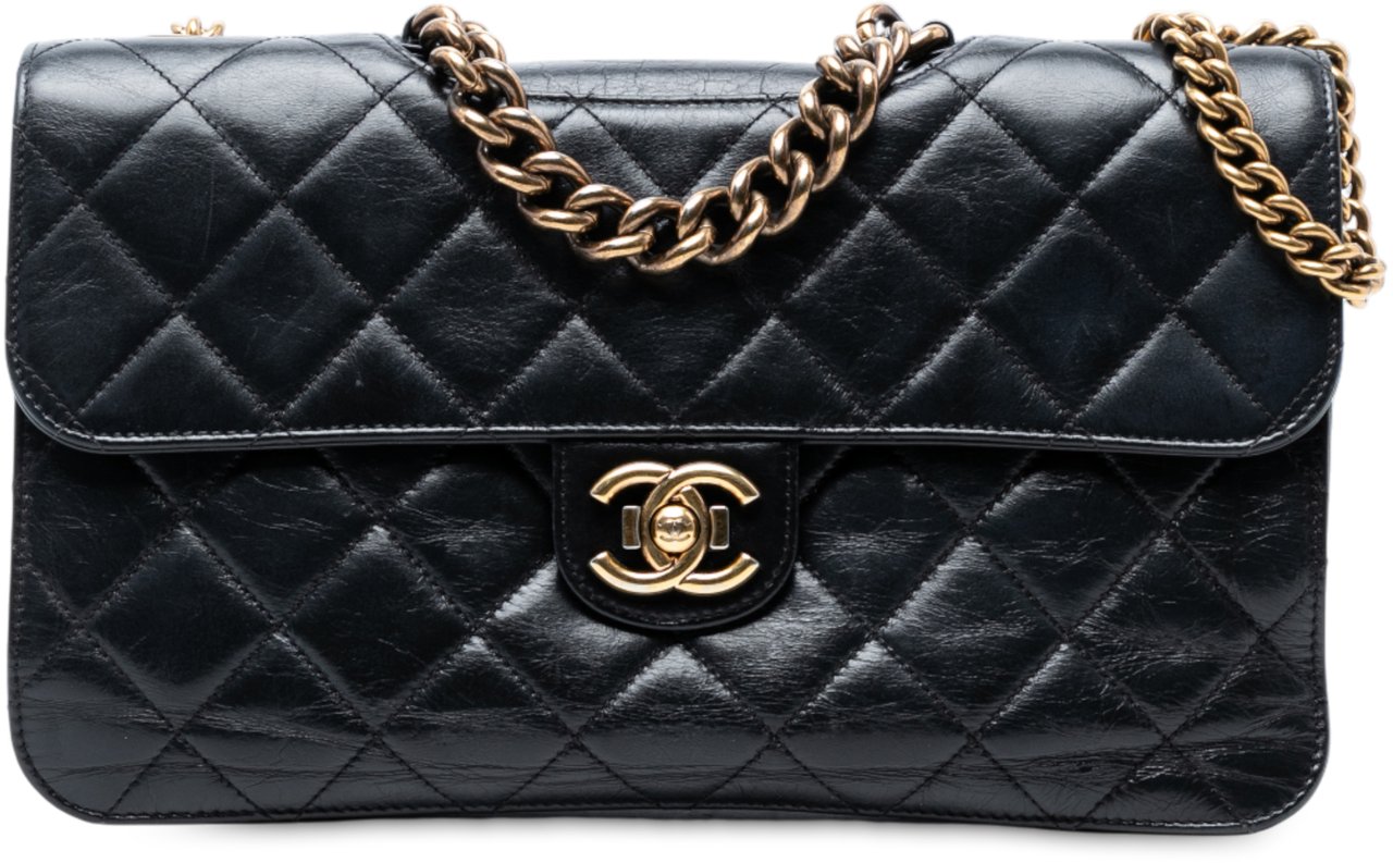 Chanel Large CC Quilted Glazed Calfskin Perfect Edge Flap Zwart