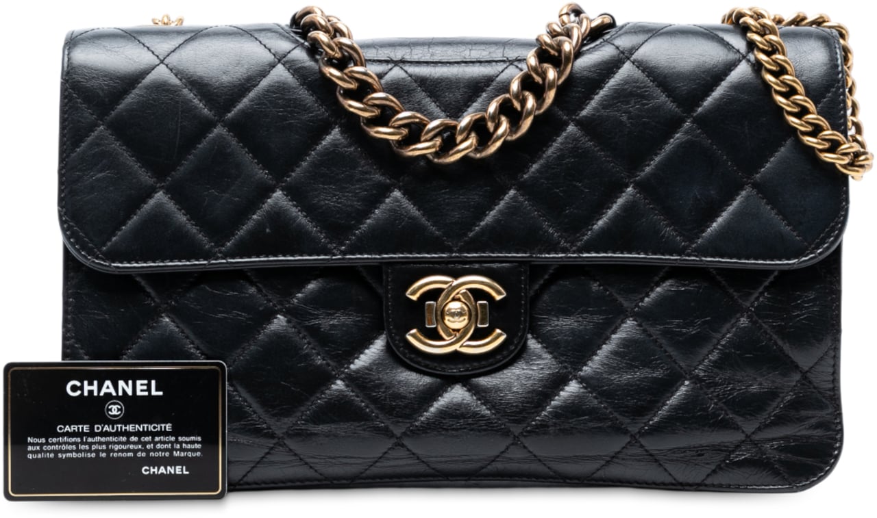 Chanel Large CC Quilted Glazed Calfskin Perfect Edge Flap Zwart