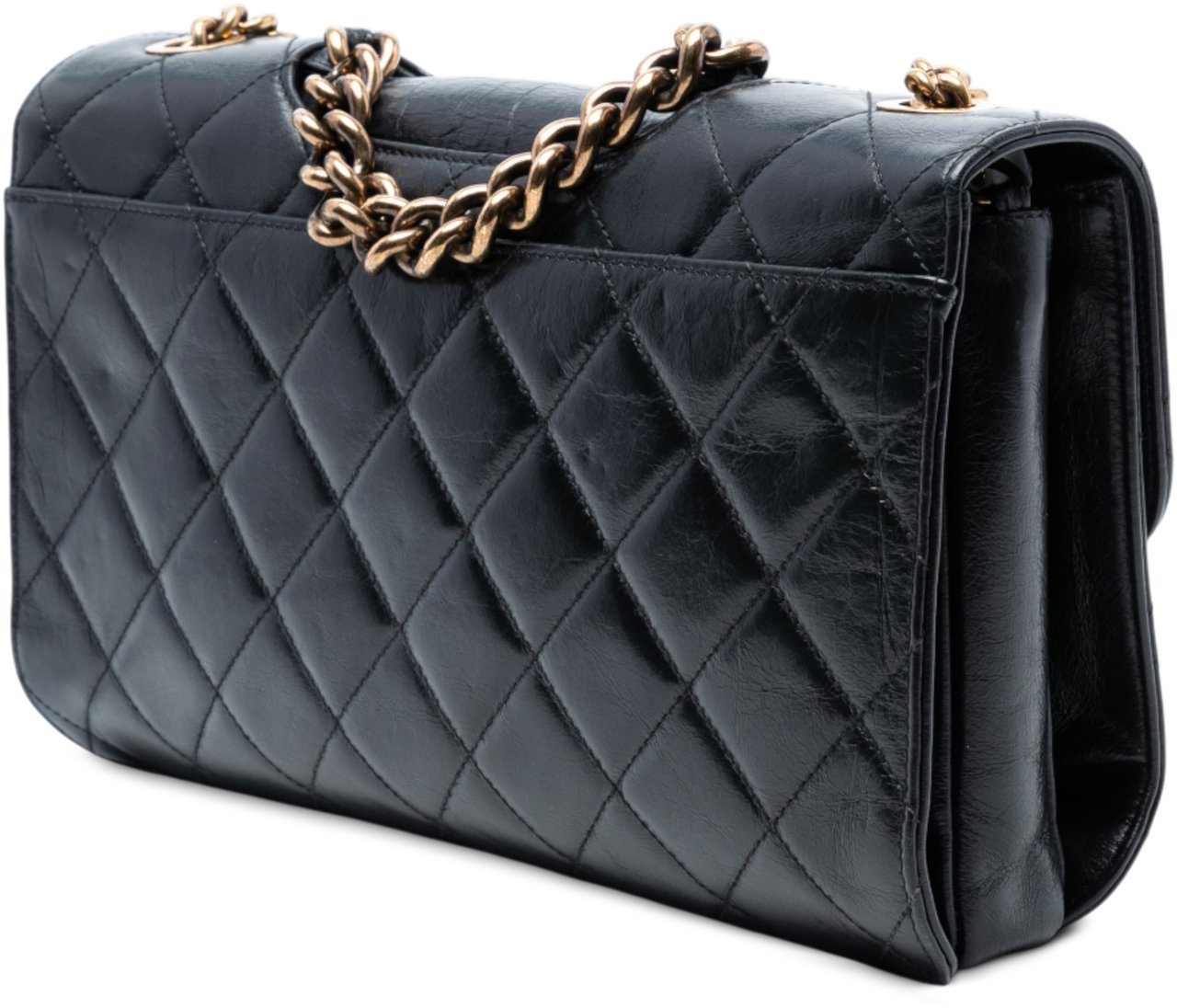 Chanel Large CC Quilted Glazed Calfskin Perfect Edge Flap Zwart