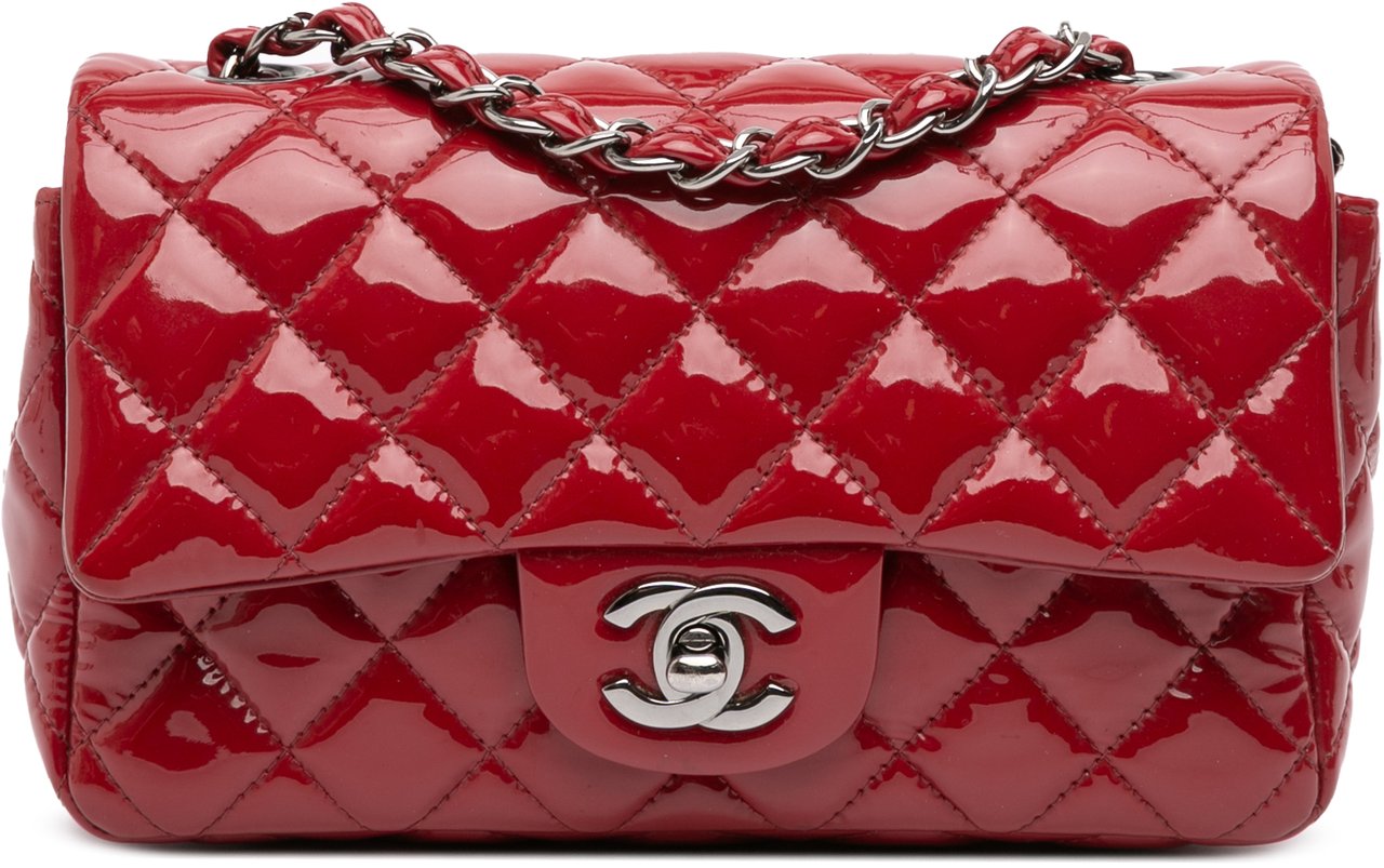 Chanel Mini Rectangular Classic Patent Single Flap Rood