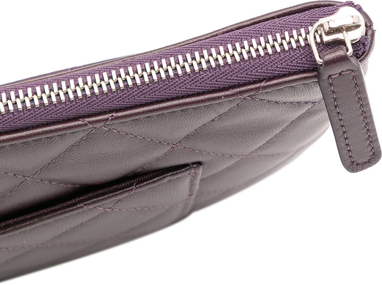 Chanel CC Quilted Lambskin Double Zip Clutch Paars