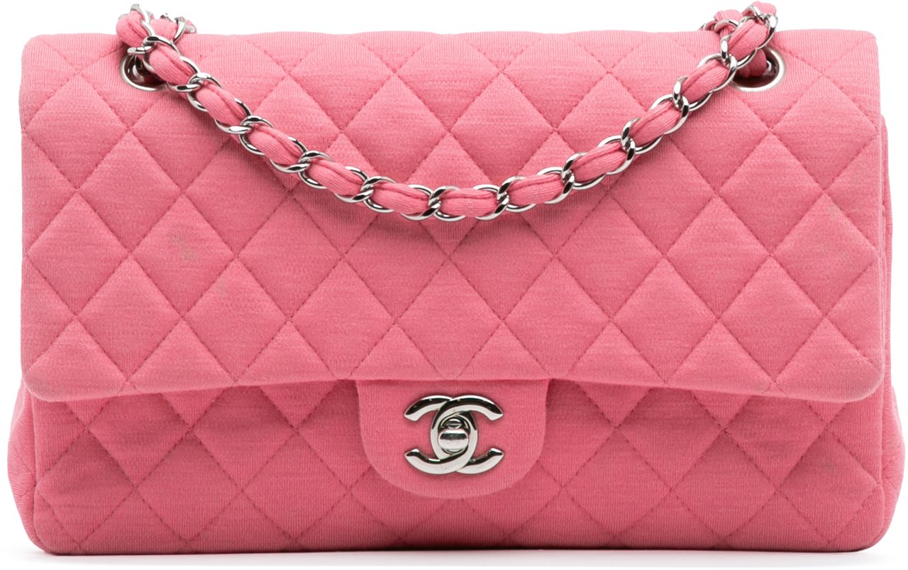 Chanel Medium Classic Jersey Double Flap Roze
