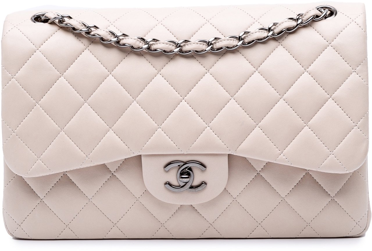 Chanel Jumbo Classic Lambskin Double Flap Wit