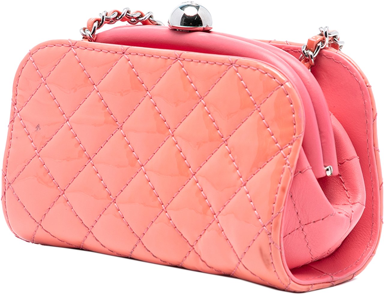 Chanel CC Quilted Patent Frame Clutch with Chain Roze