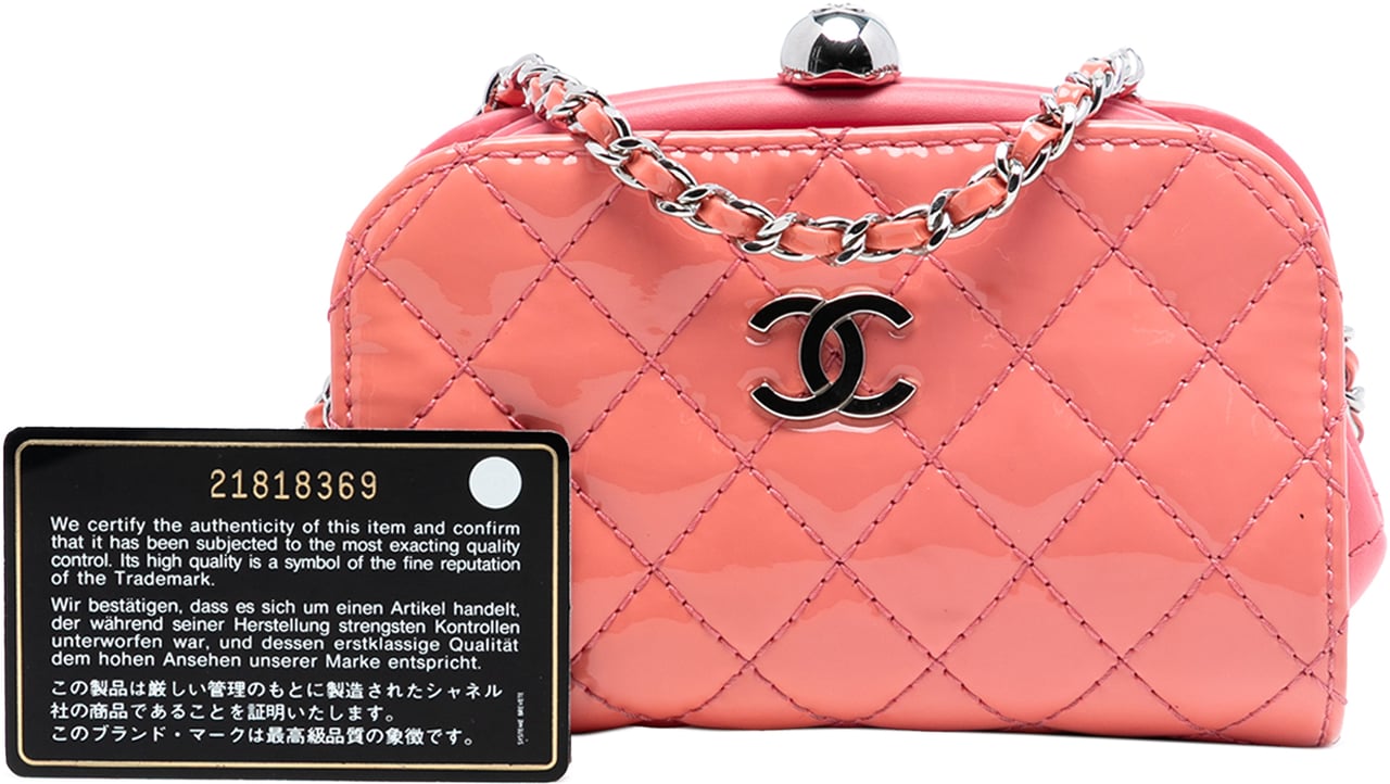 Chanel CC Quilted Patent Frame Clutch with Chain Roze