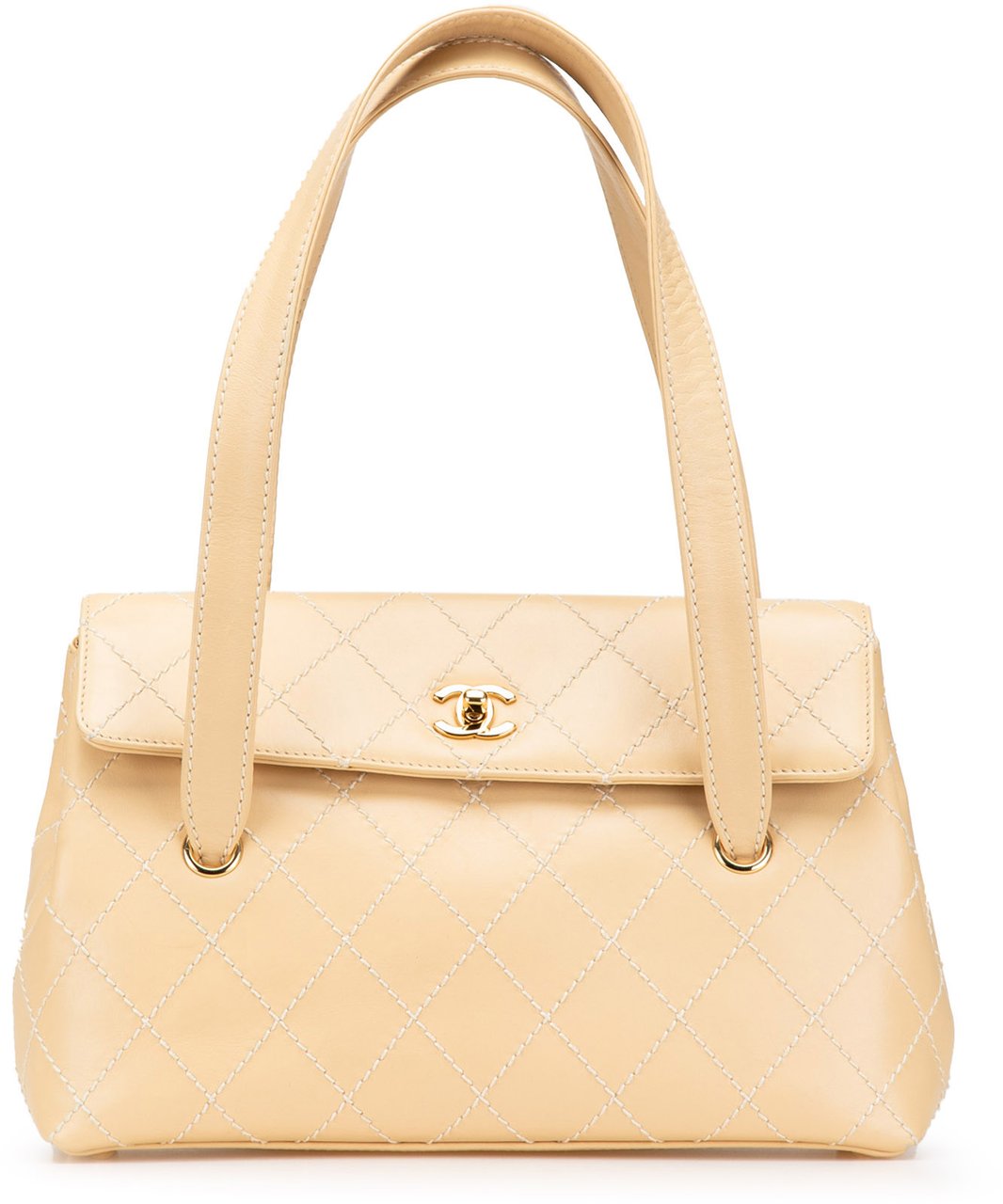 Chanel CC Calfskin Wild Stitch Flap Shoulder Bag Bruin