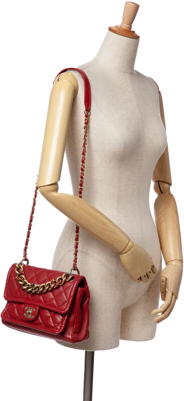 Chanel Small Quilted Lambskin Chain Link Flap Rood