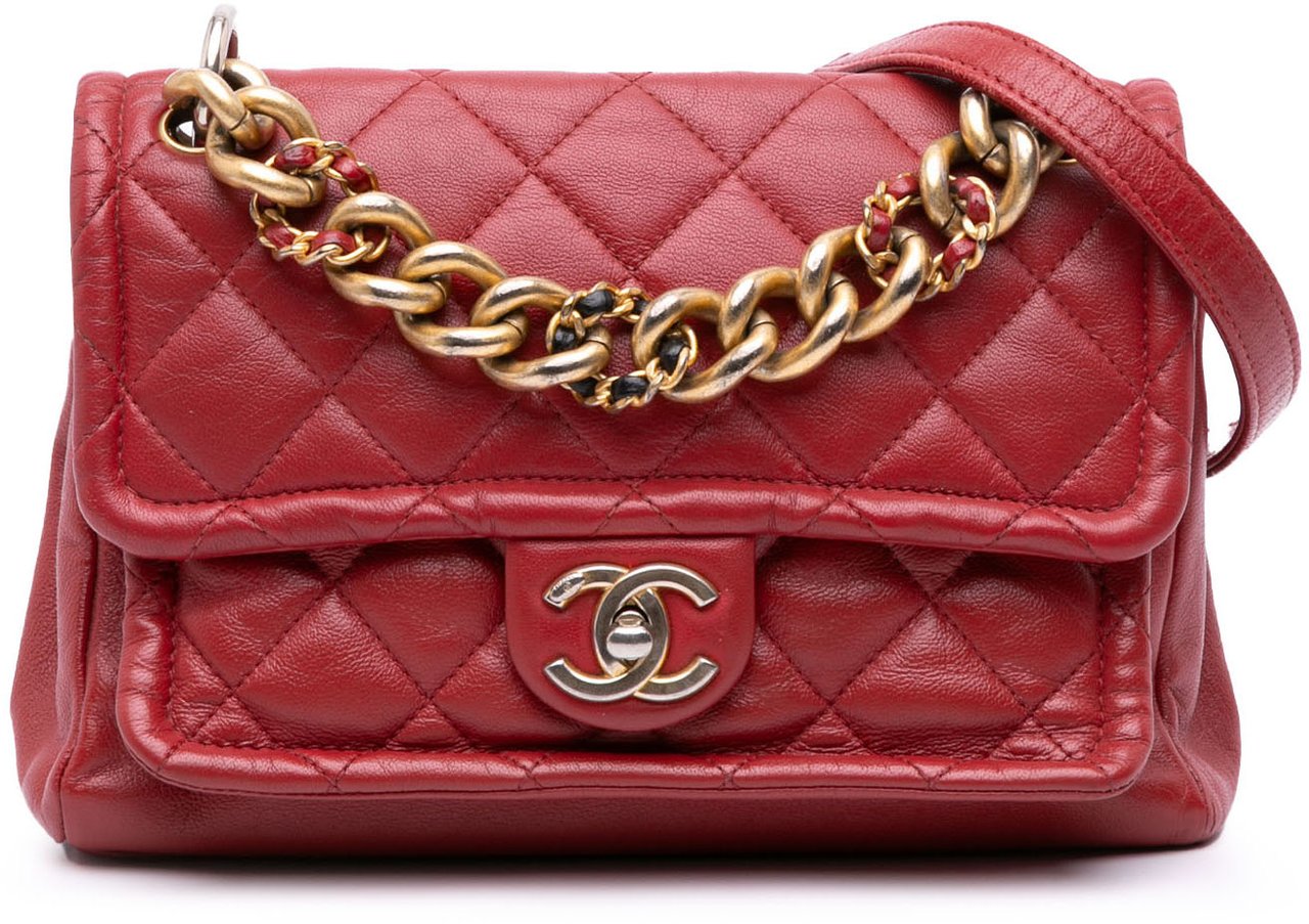 Chanel Small Quilted Lambskin Chain Link Flap Rood