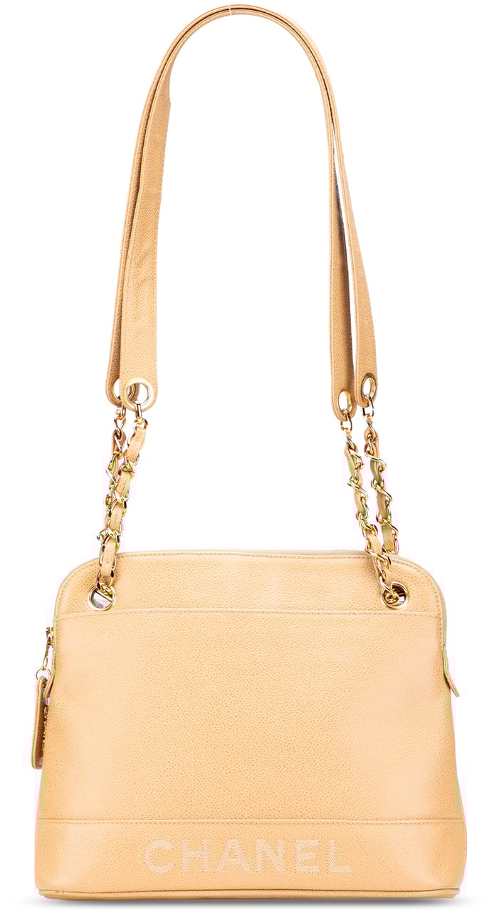 Chanel Caviar Logo Chain Shoulder Bag Geel