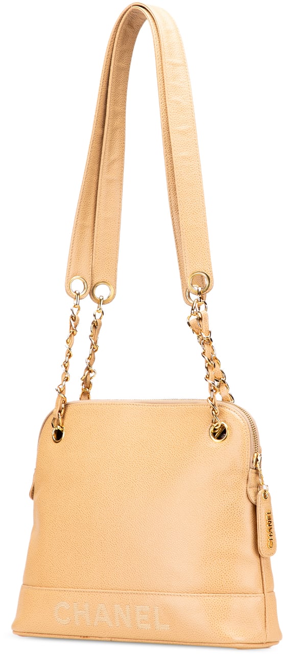 Chanel Caviar Logo Chain Shoulder Bag Geel