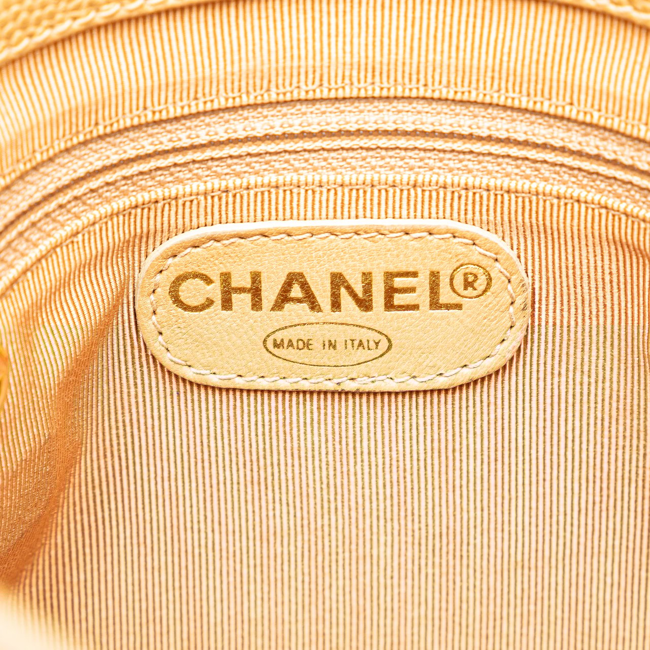 Chanel Caviar Logo Chain Shoulder Bag Geel