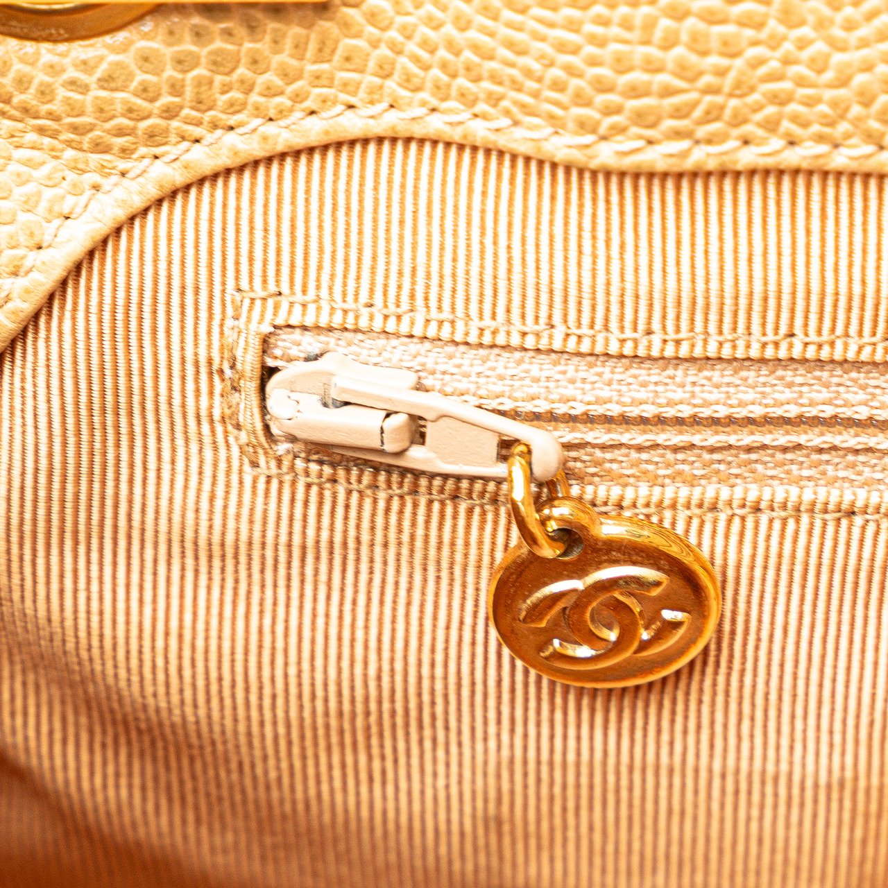 Chanel Caviar Logo Chain Shoulder Bag Geel