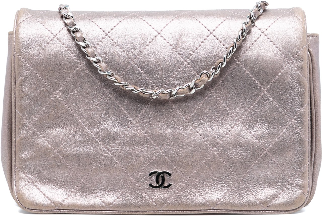 Chanel CC Quilted Metallic Lambskin Wallet On Chain Roze