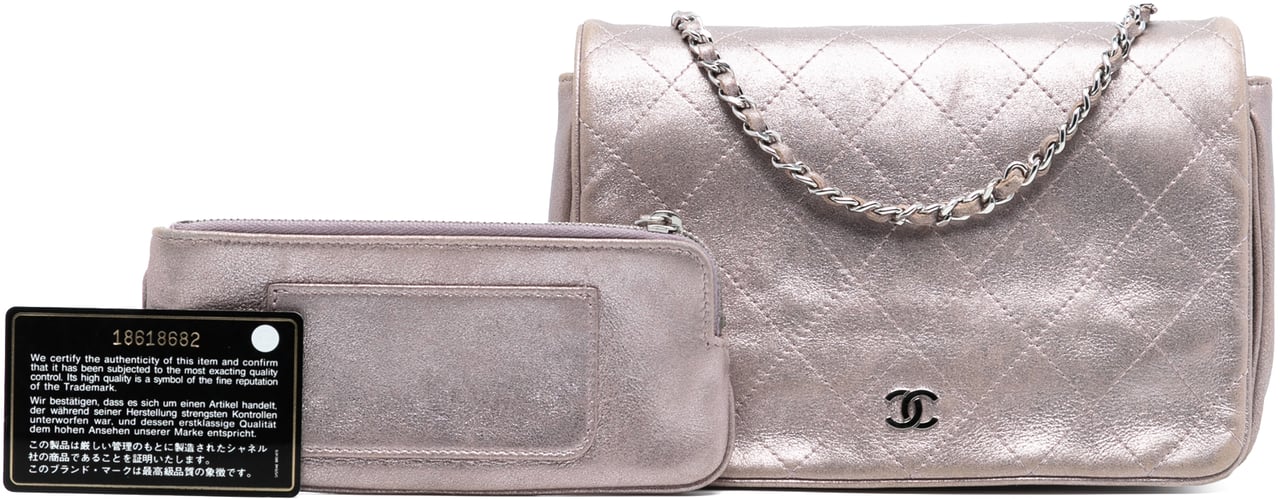Chanel CC Quilted Metallic Lambskin Wallet On Chain Roze