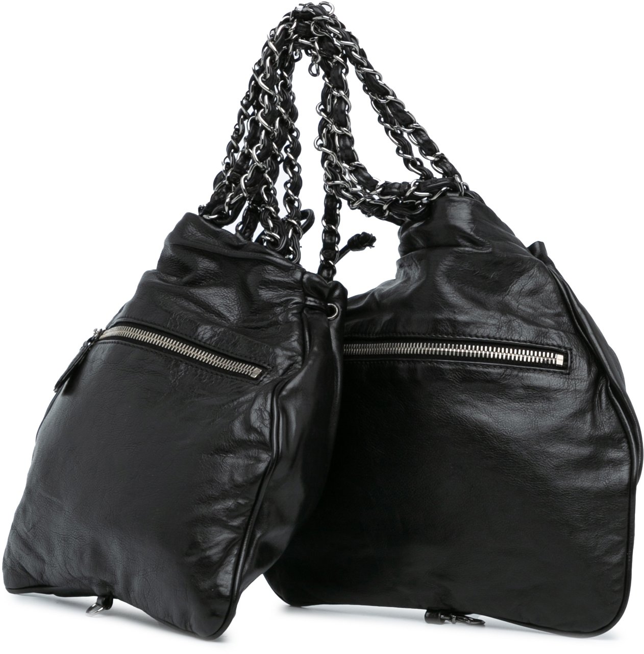 Chanel CC Calfskin Dual Twin Chain Handbag Zwart