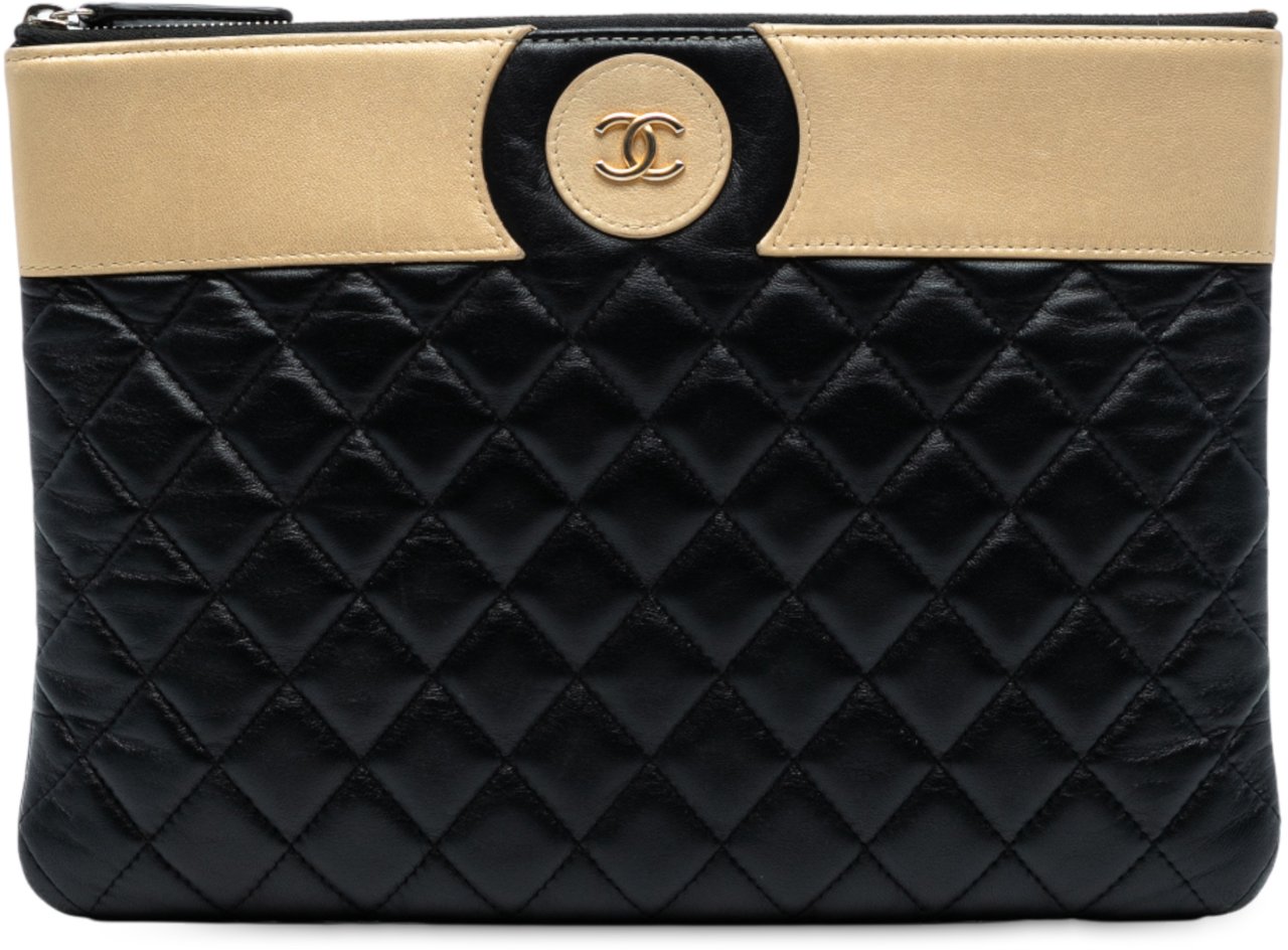 Chanel CC Bicolor Quilted Lambskin Clutch Zwart