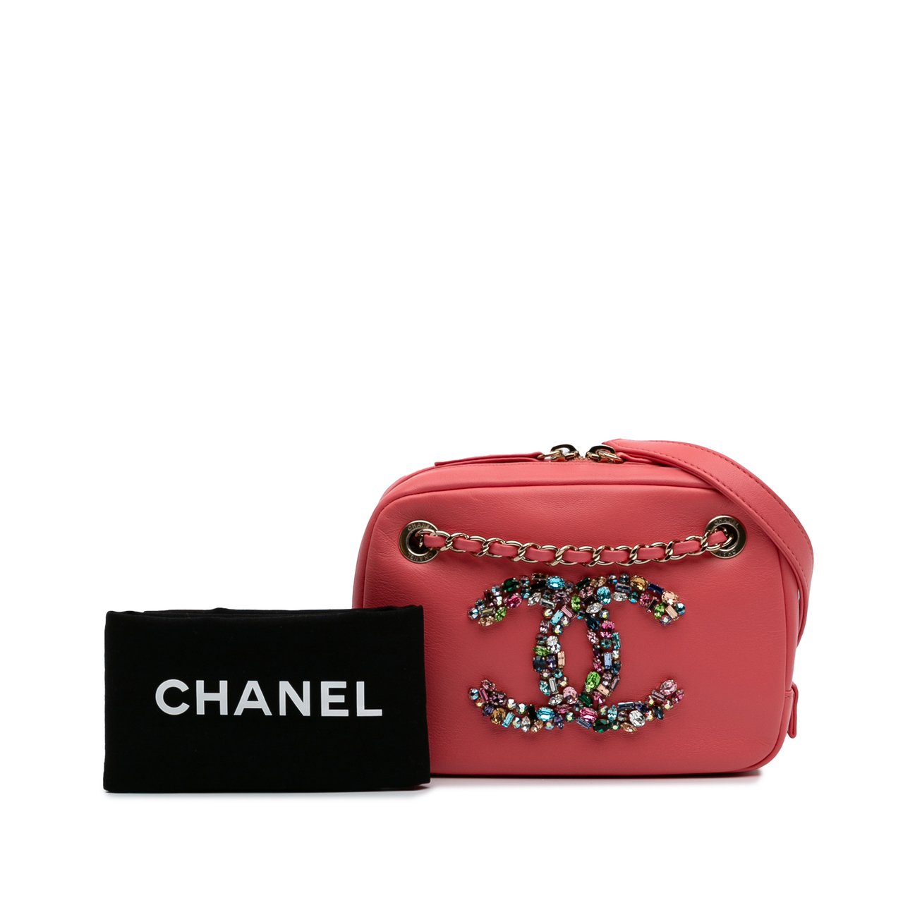 Chanel Lambskin Giant Crystal CC Camera Bag Roze