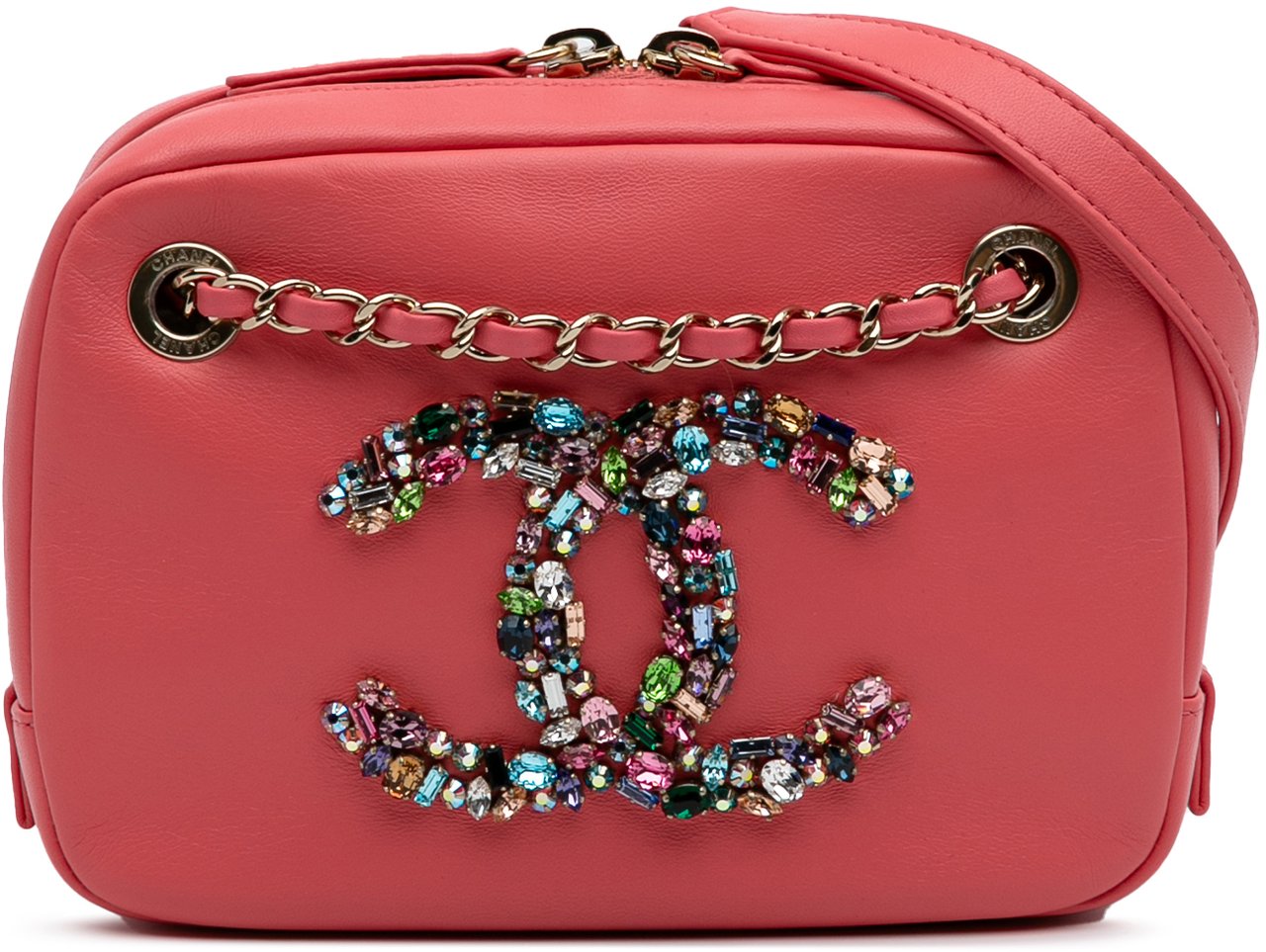 Chanel Lambskin Giant Crystal CC Camera Bag Roze