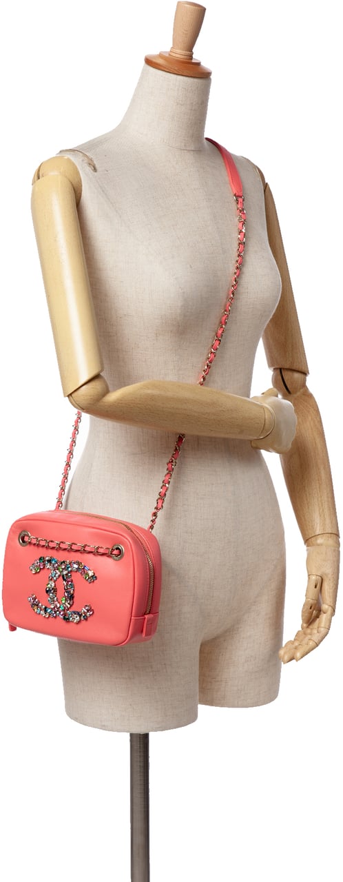 Chanel Lambskin Giant Crystal CC Camera Bag Roze