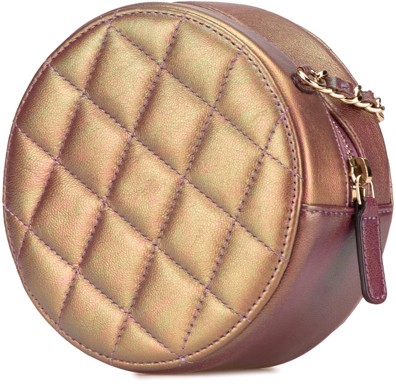 Chanel Quilted Iridescent Lambskin Round Clutch With Chain Paars