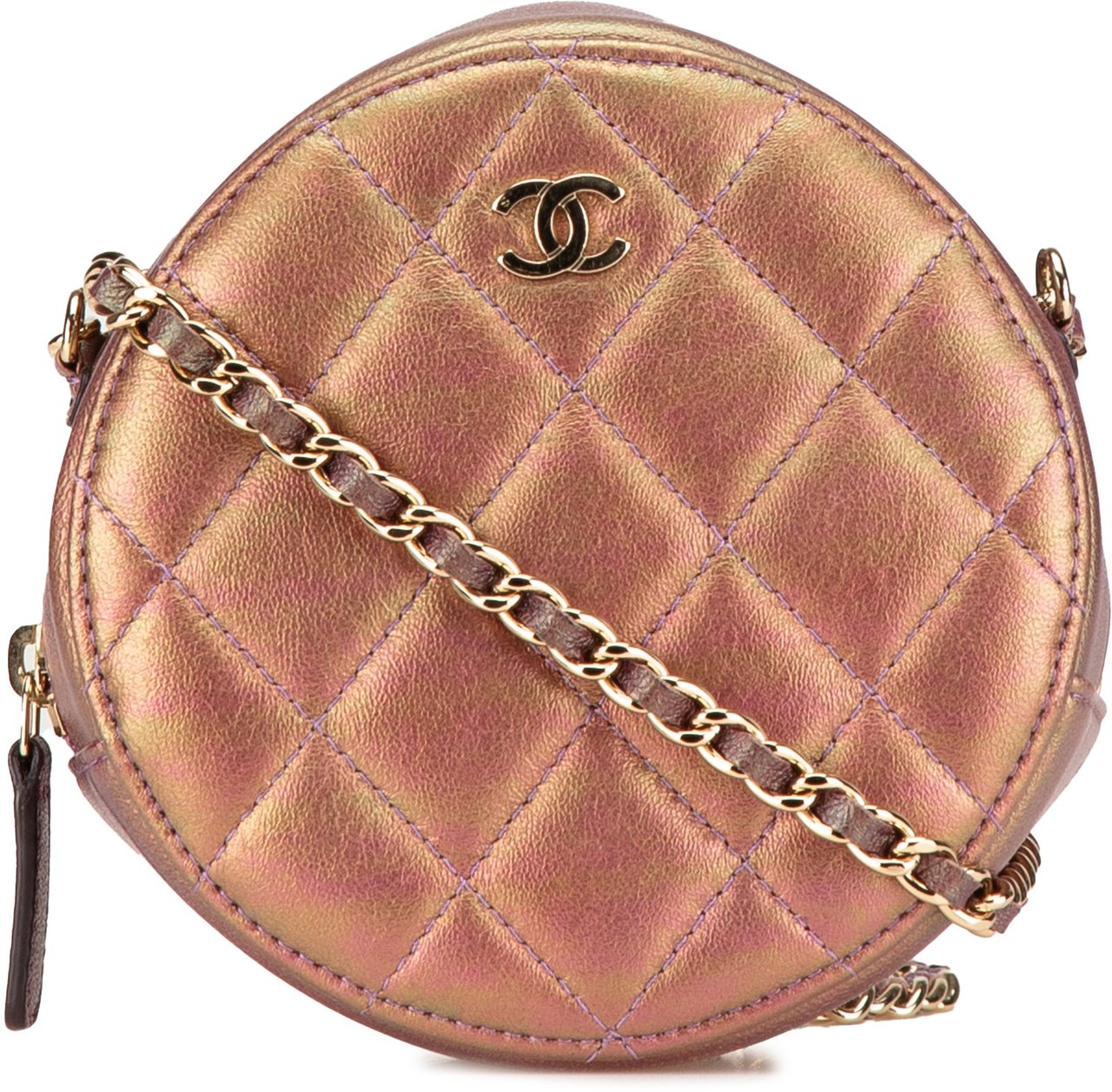 Chanel Quilted Iridescent Lambskin Round Clutch With Chain Paars