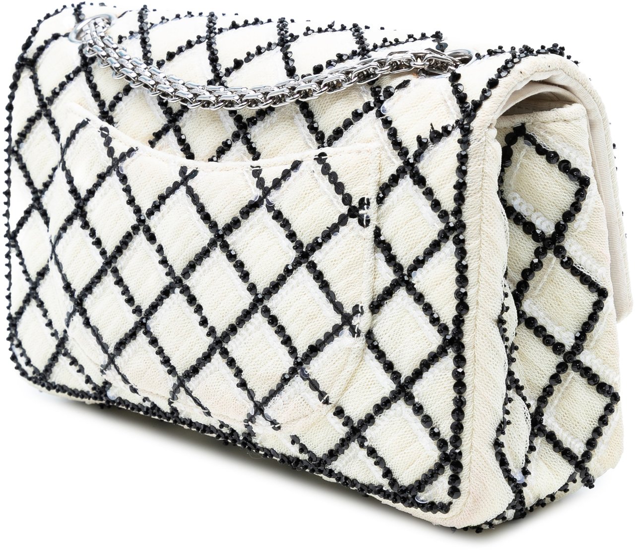 Chanel Reissue 2.55 Quilted Sequined Mesh Double Flap 225 Wit