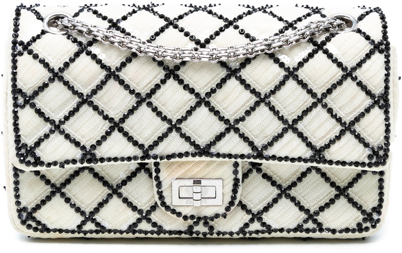 Chanel Reissue 2.55 Quilted Sequined Mesh Double Flap 225 Wit