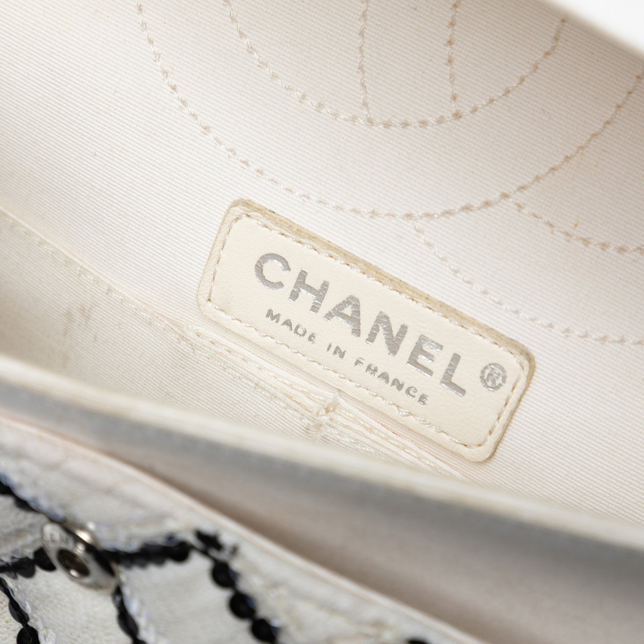 Chanel Reissue 2.55 Quilted Sequined Mesh Double Flap 225 Wit