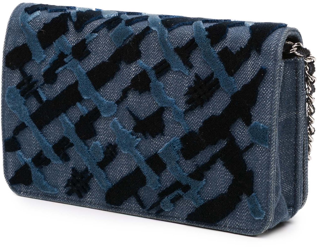 Chanel Denim and Velvet Wallet On Chain Blauw