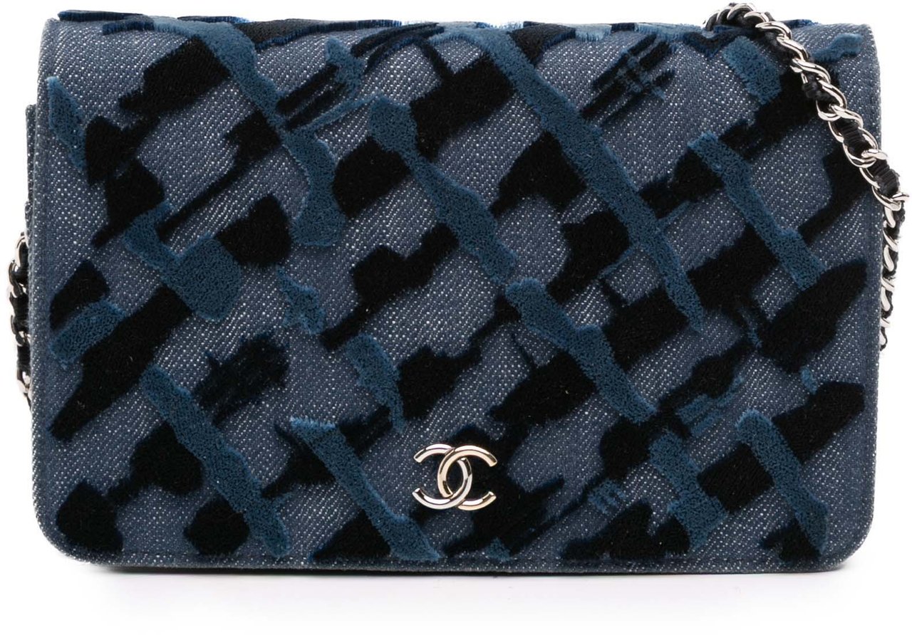 Chanel Denim and Velvet Wallet On Chain Blauw