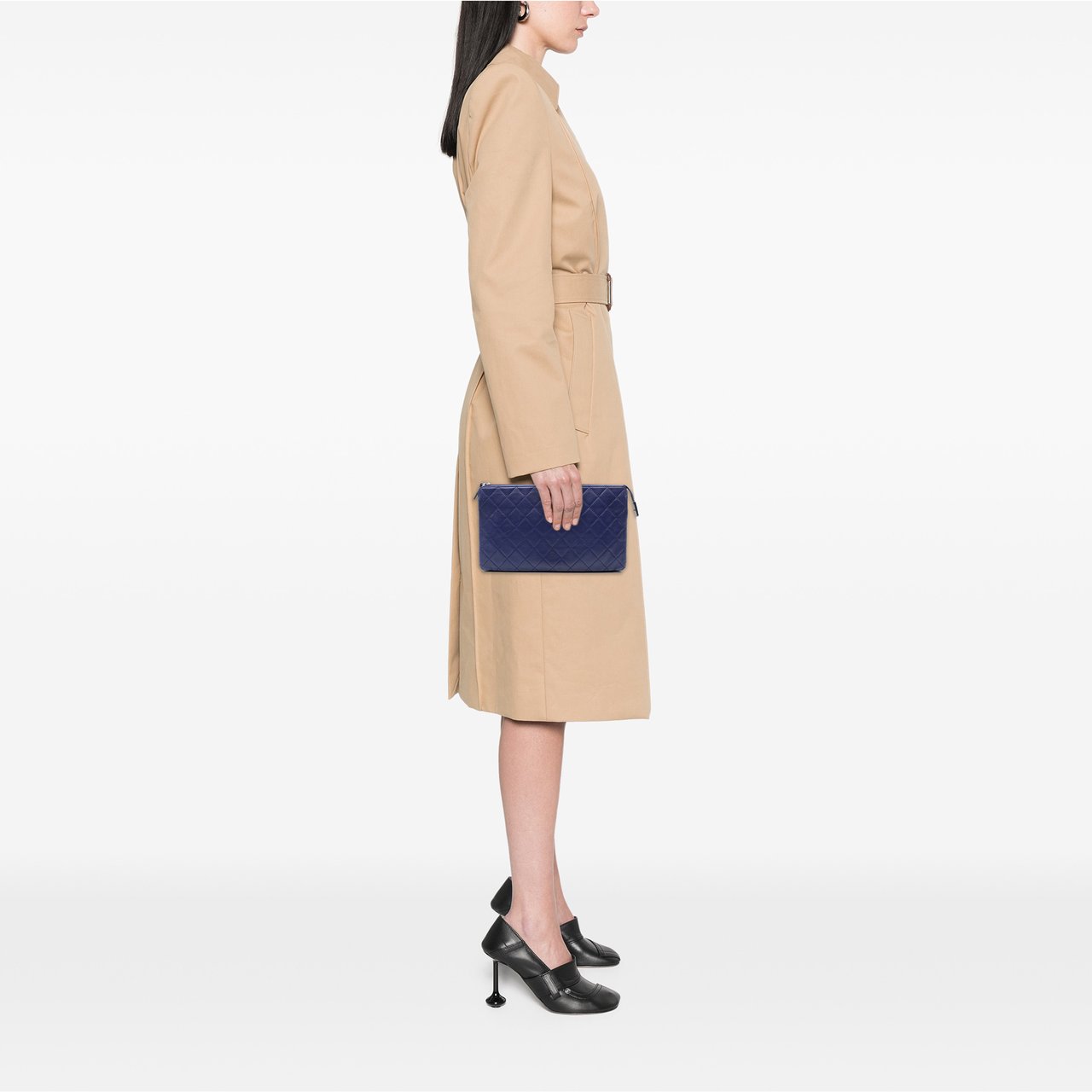 Chanel CC Quilted Lambskin Double Zip Pouch Blauw