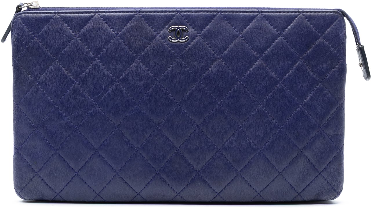 Chanel CC Quilted Lambskin Double Zip Pouch Blauw