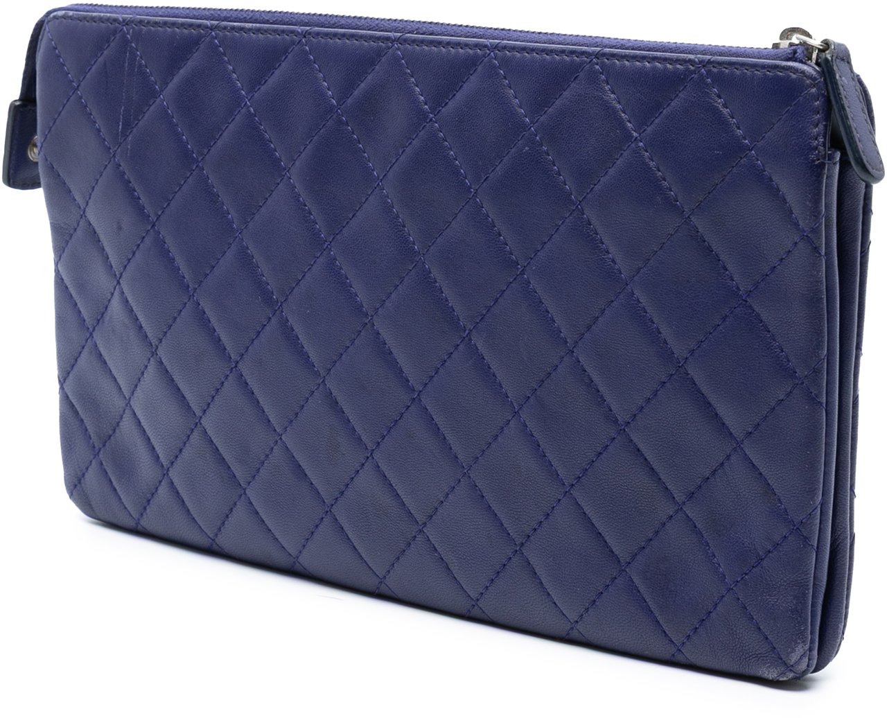 Chanel CC Quilted Lambskin Double Zip Pouch Blauw