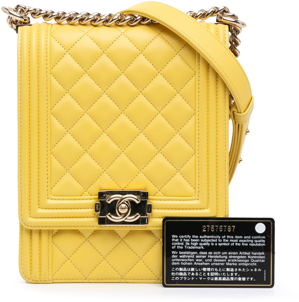 Chanel Quilted Lambskin North South Boy Flap Geel