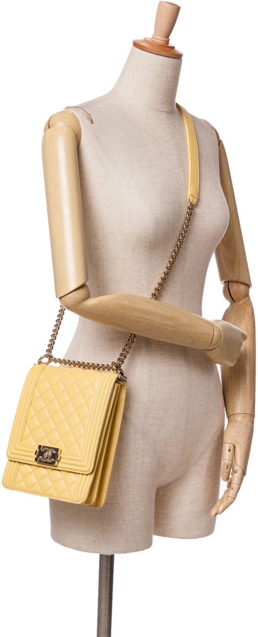 Chanel Quilted Lambskin North South Boy Flap Geel