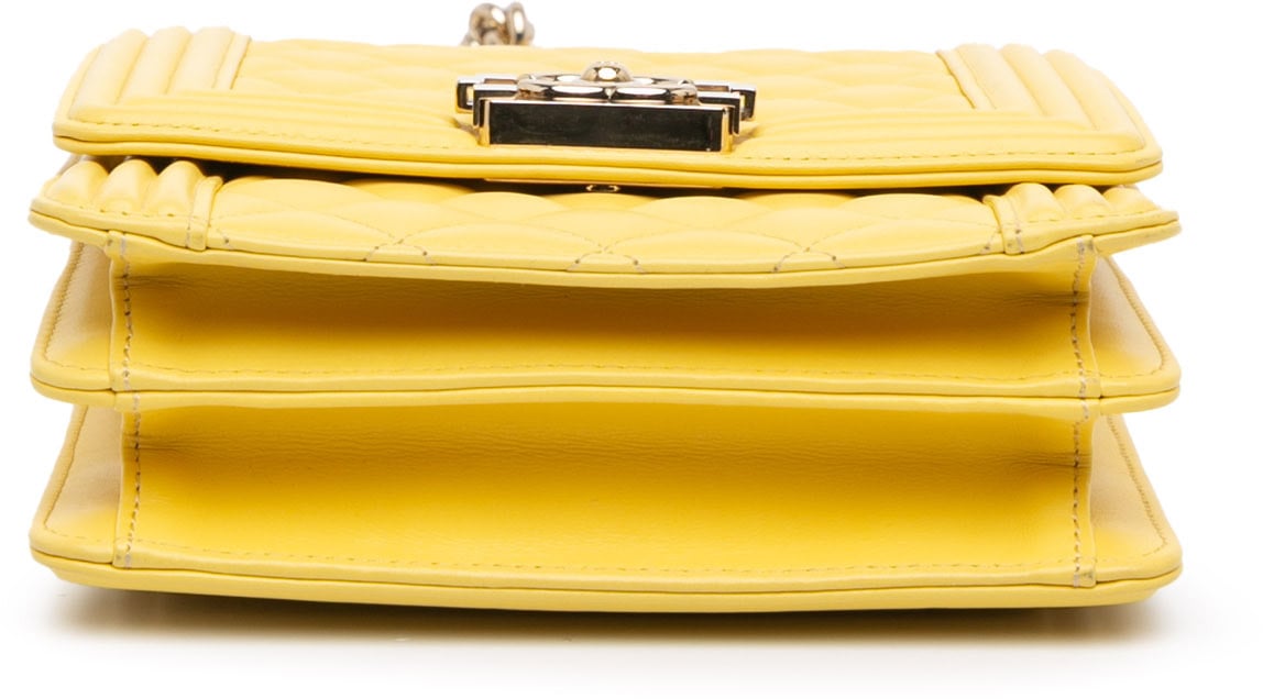 Chanel Quilted Lambskin North South Boy Flap Geel